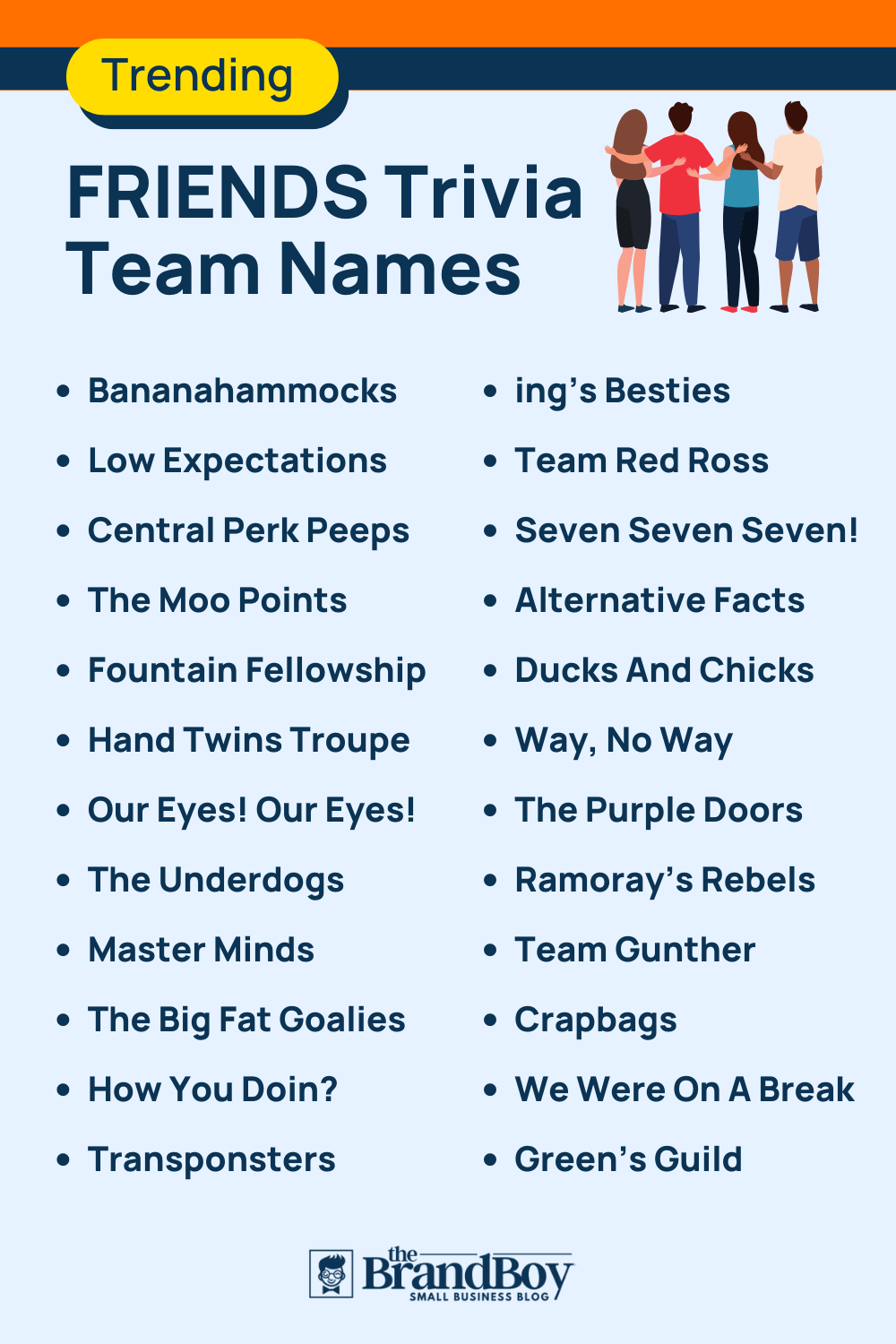 FRIENDS Trivia Team Names: 500+ Catchy And Cool Names - 188bet